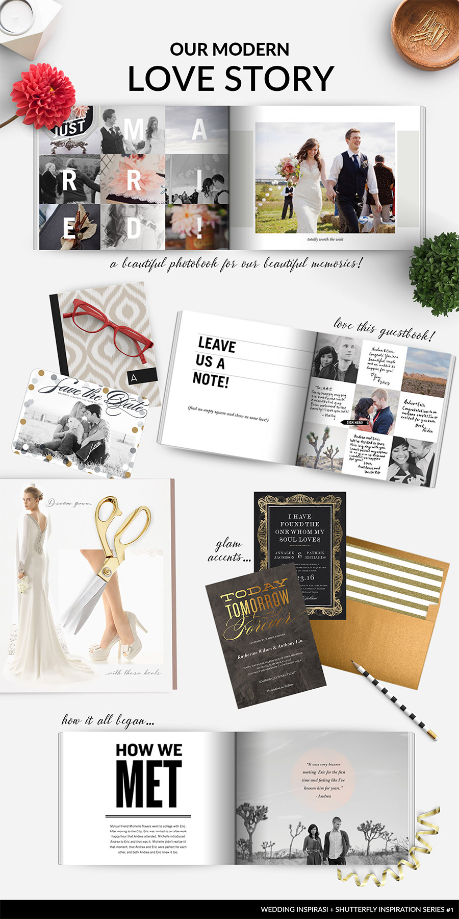 shutterfly wedding album photobook bridal inspiration board photo book guestbook modern bride love invitations black white gold accents