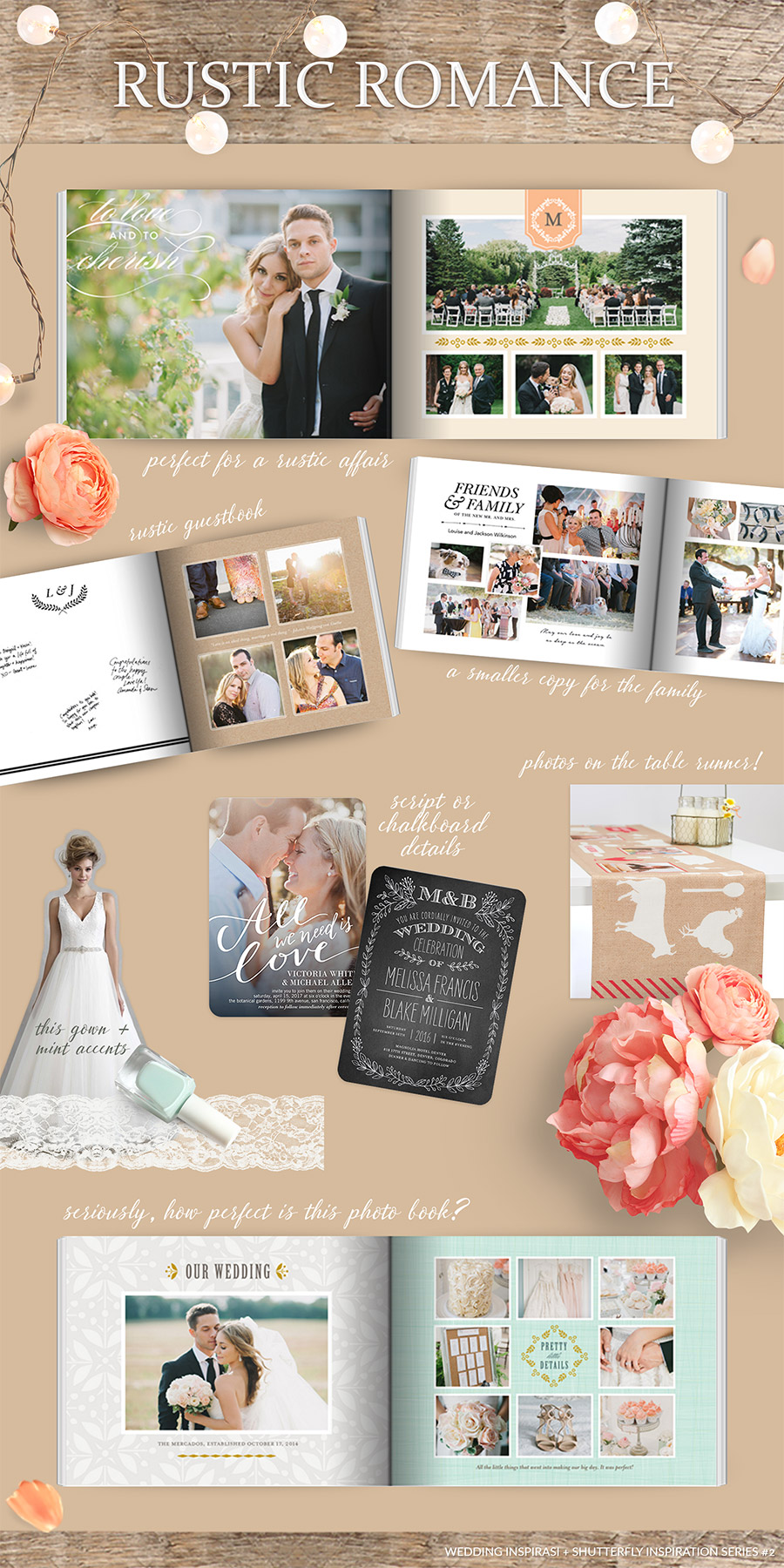 shutterfly wedding album photobook rustic romance bridal inspiration outdoor wedding board photo book guestbook chalkboard mint accents