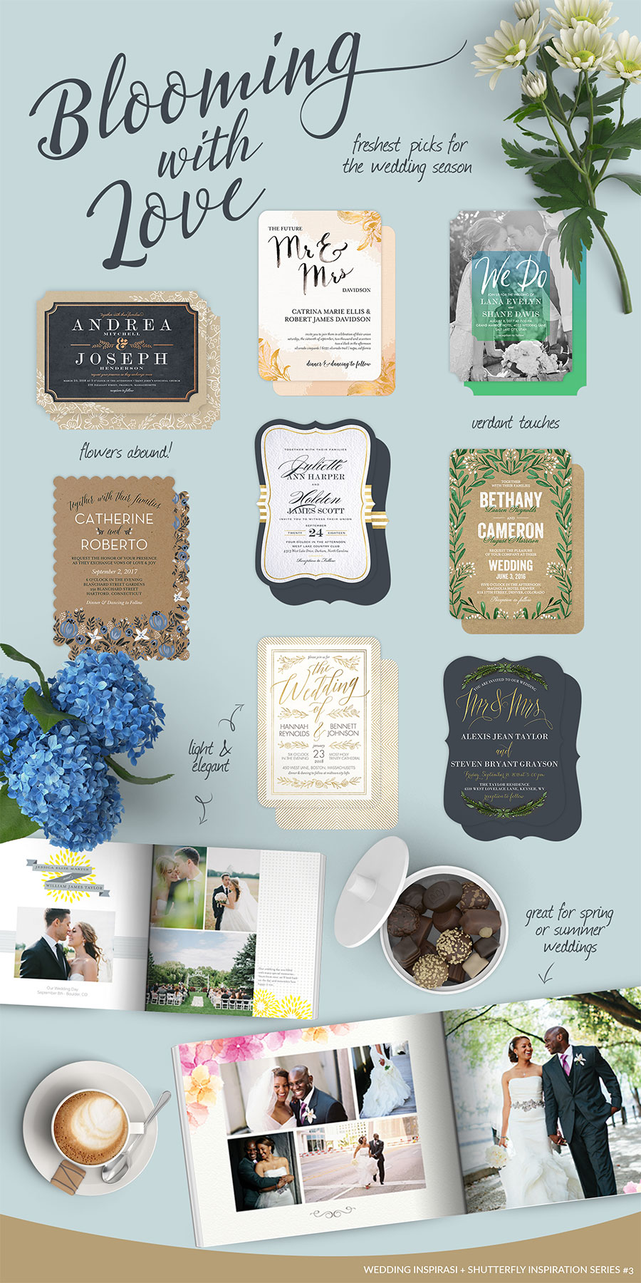 shutterfly wedding invitation inspiration board photo book spring summer weddings flat lay pastel palette