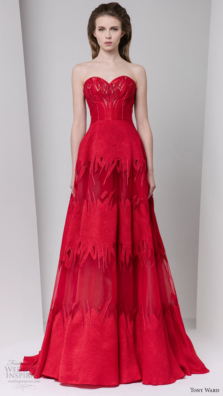 tony ward fall 2016 rtw strapless sweetheart a line red evening gown bridal inspiration