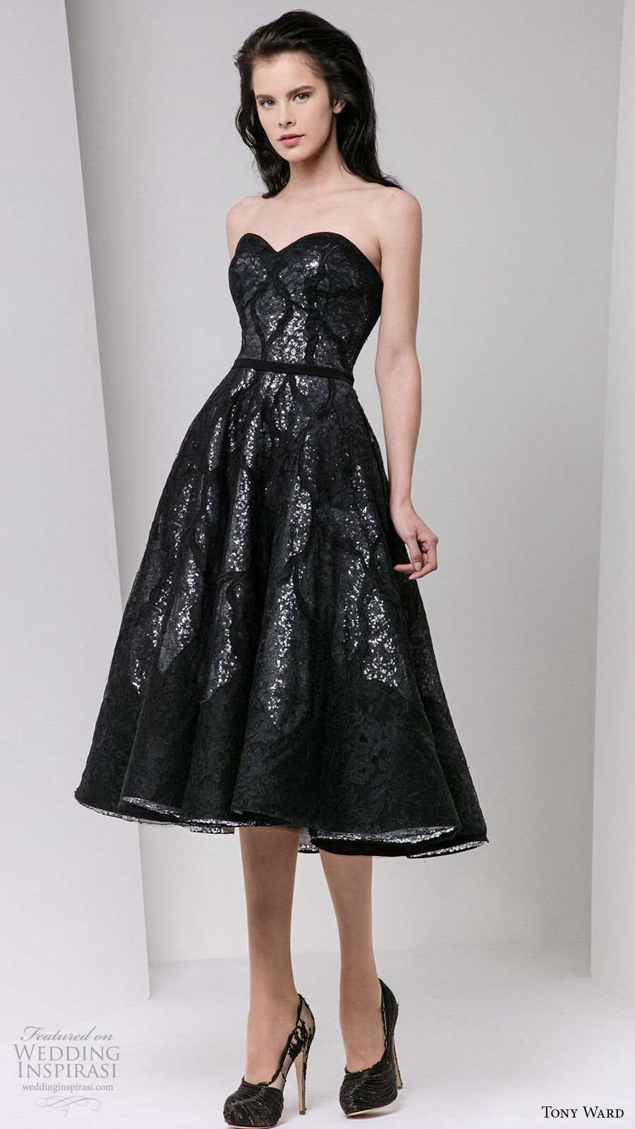 tony ward fall 2016 rtw strapless sweetheart a line short dress sequin black