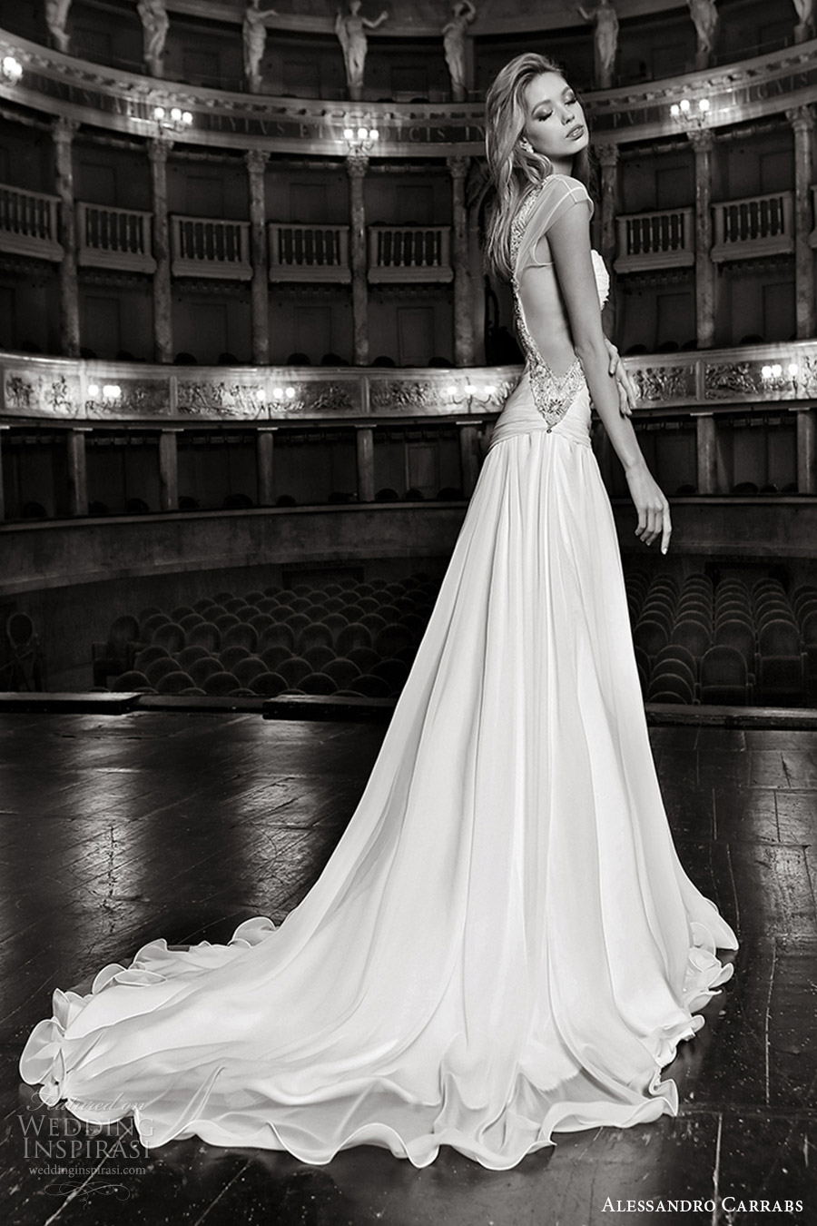 alessandro carrabs couture bridal 2016 illusion cap sleeves aline wedding dress (010) mv train