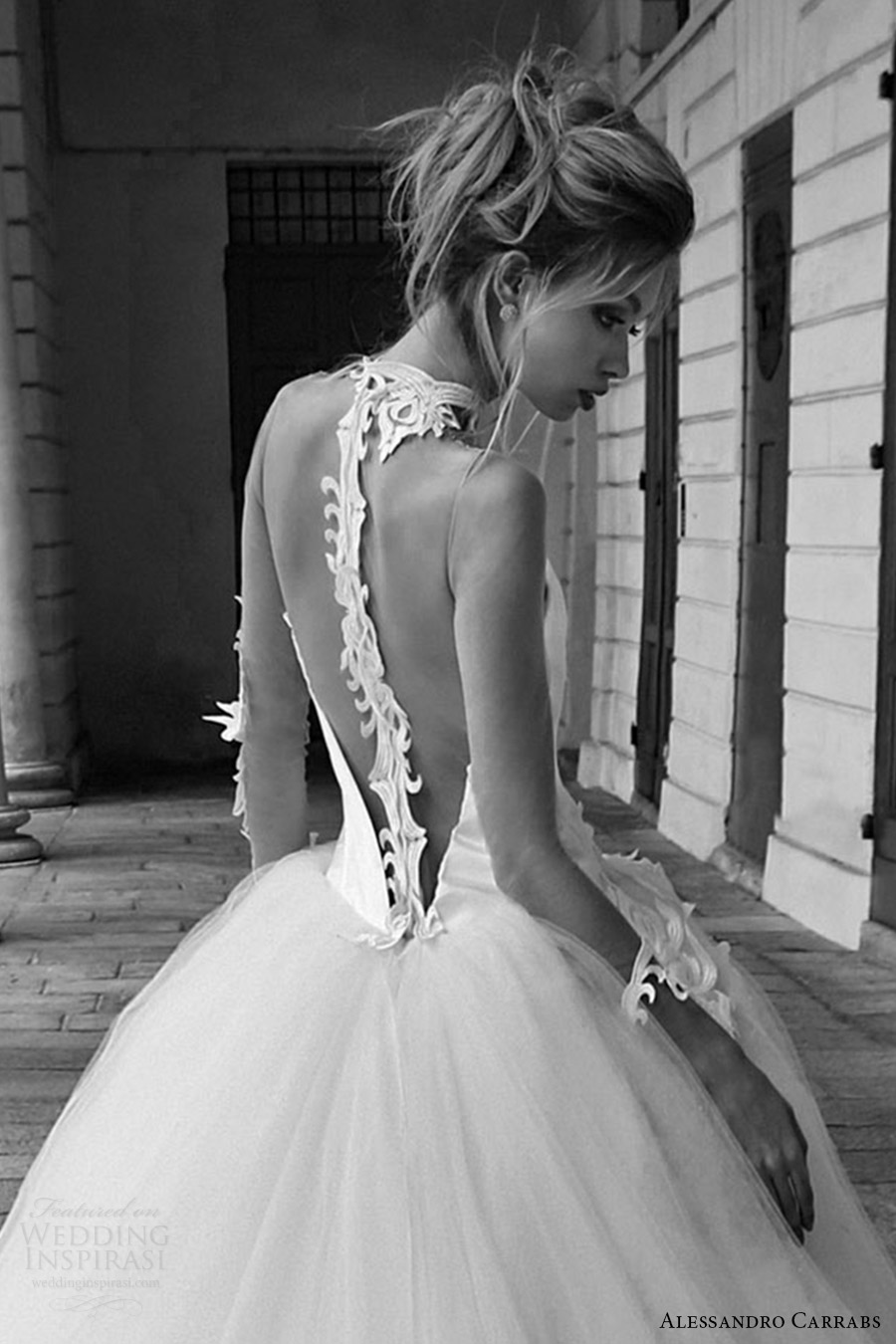 alessandro carrabs couture bridal 2016 illusion long sleeves sweetheart collar ball gown wedding dress (020) zbv low back romantic long train