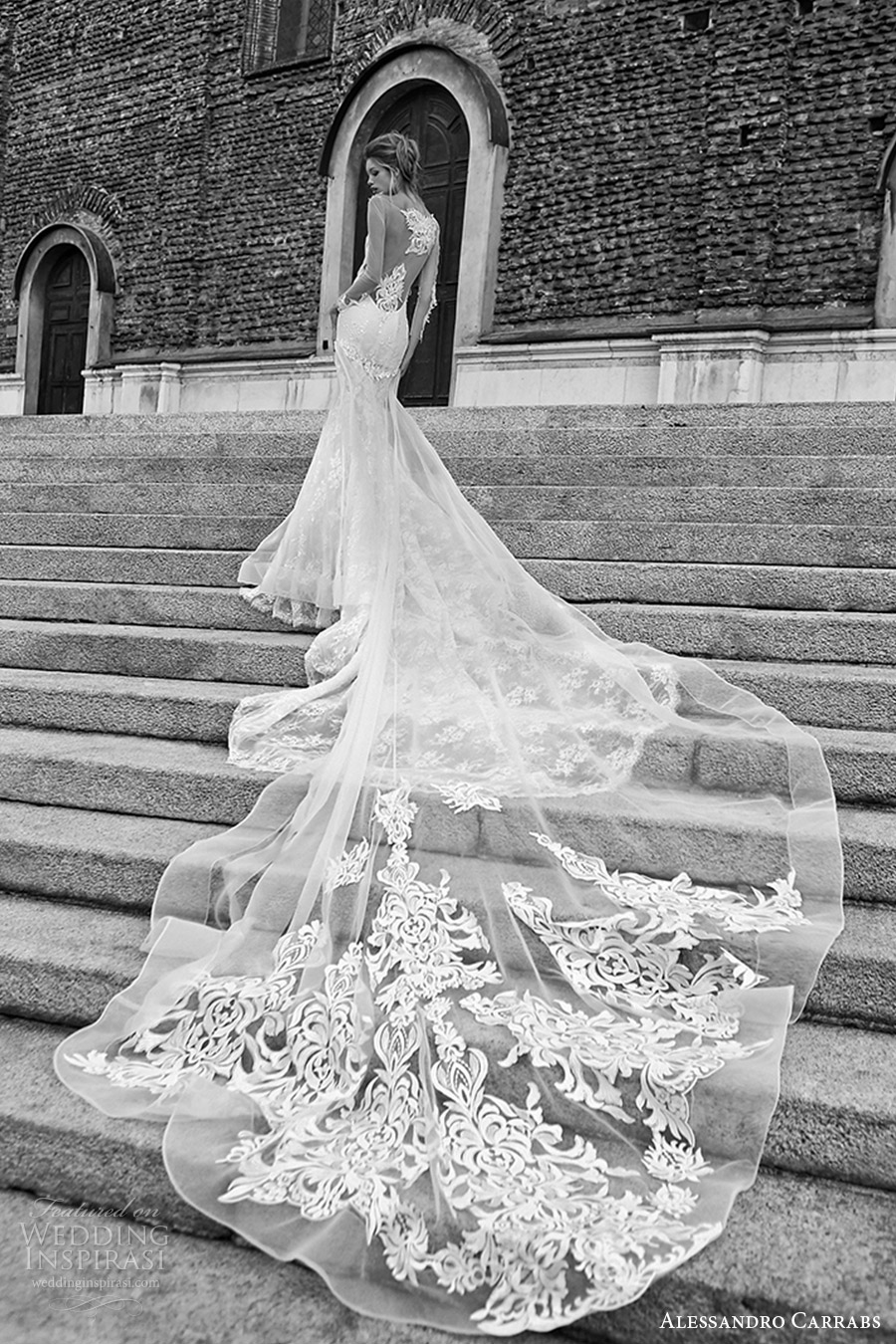 alessandro carrabs couture bridal 2016 illusion long sleeves sweetheart illusion bateau neck sheath mermaid lace wedding dress (002) bv overskirt crin long train
