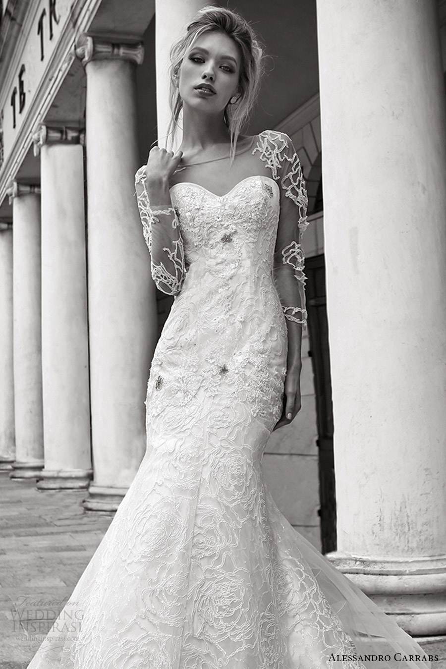 alessandro carrabs couture bridal 2016 illusion long sleeves sweetheeart fit flare mermaid wedding dress (014) mv sheer back train alessandro carrabs couture bridal 2016 illusion long sleeves sweetheeart fit flare mermaid wedding dress (014) mv sheer back train