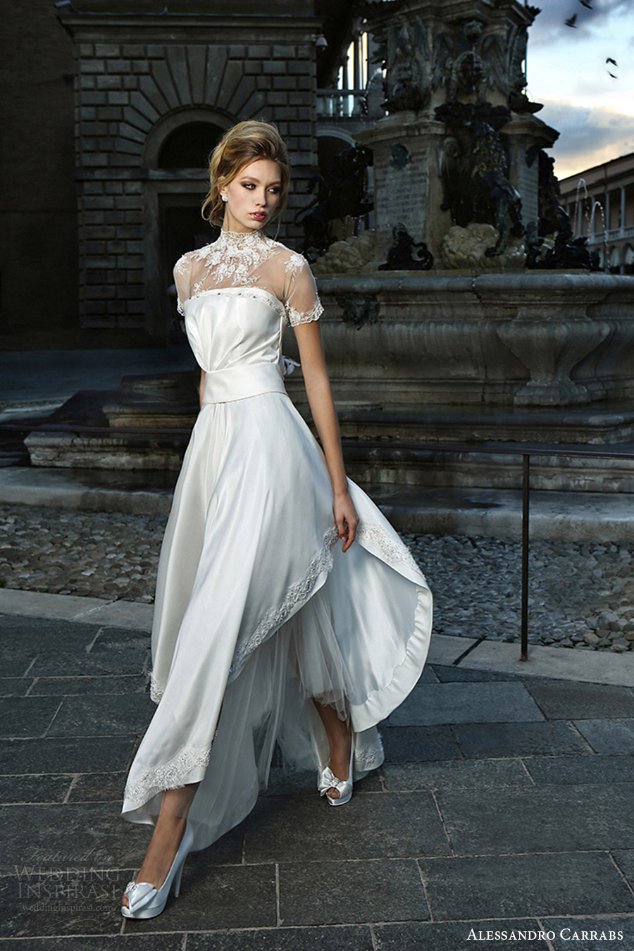 alessandro carrabs couture bridal 2016 illusion short sleeves high neck aline wedding dress (005) mv alessandro carrabs couture bridal 2016 illusion short sleeves high neck aline wedding dress (005) mv