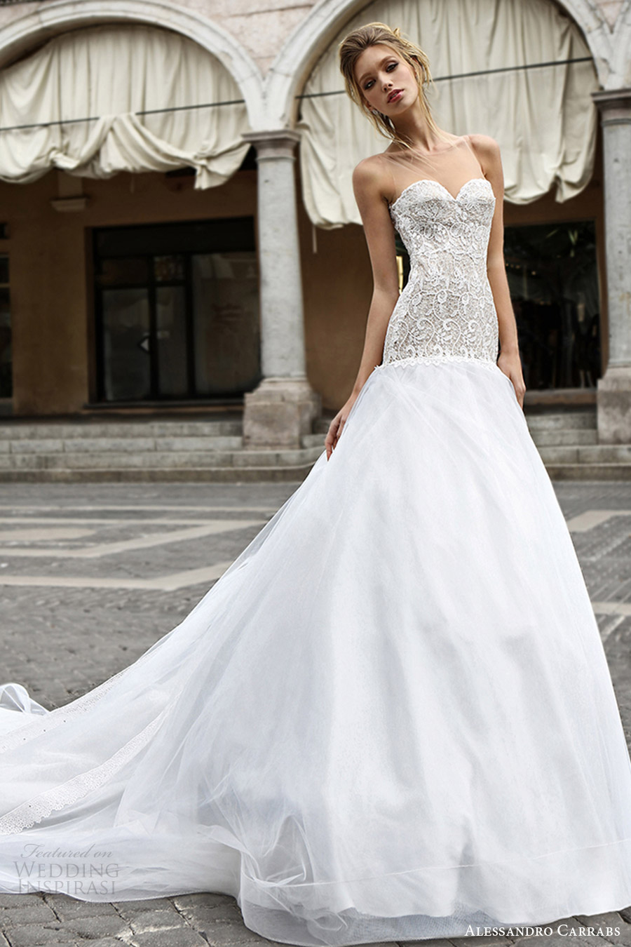 alessandro carrabs couture bridal 2016 illusion strapless sweetheart drop waist aline wedding dress (029) mv alessandro carrabs couture bridal 2016 illusion strapless sweetheart drop waist aline wedding dress (029) mv