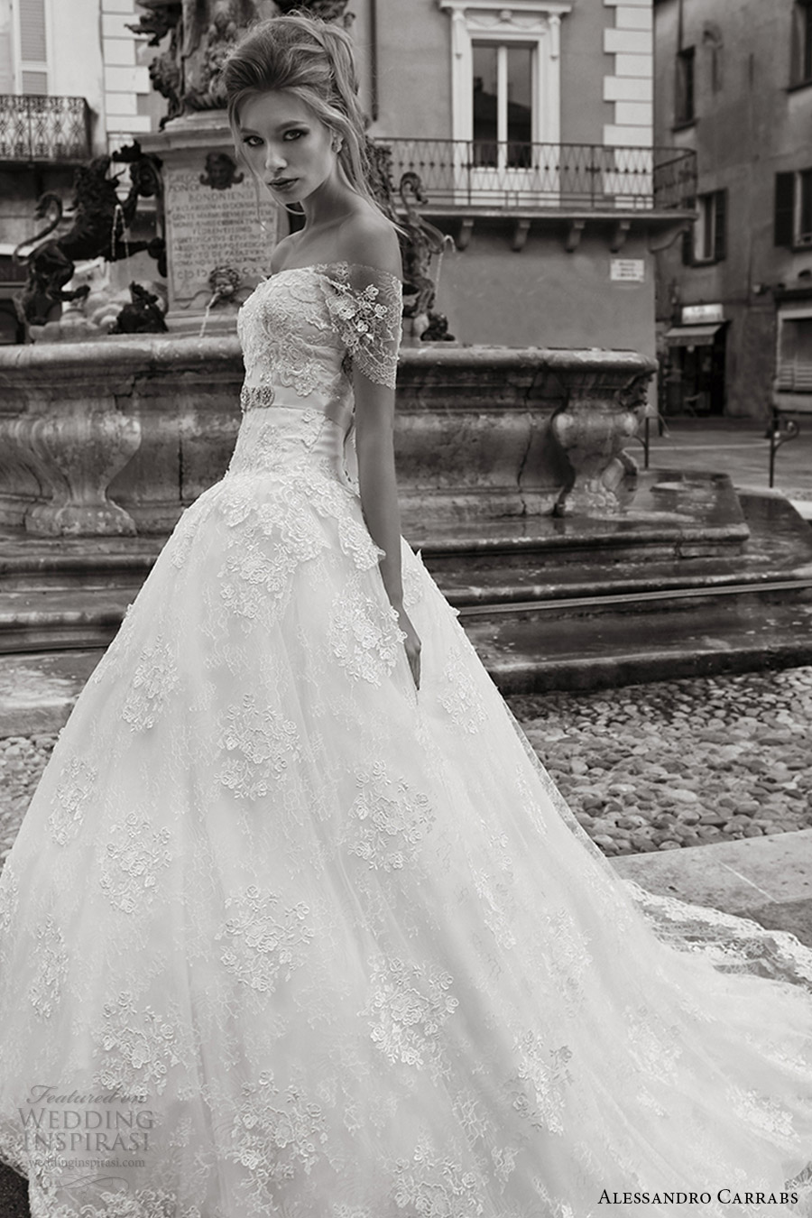 alessandro carrabs couture bridal 2016 off shoulder straight across lace drop waist ball gown wedding dress (004) mv alessandro carrabs couture bridal 2016 off shoulder straight across lace drop waist ball gown wedding dress (004) mv