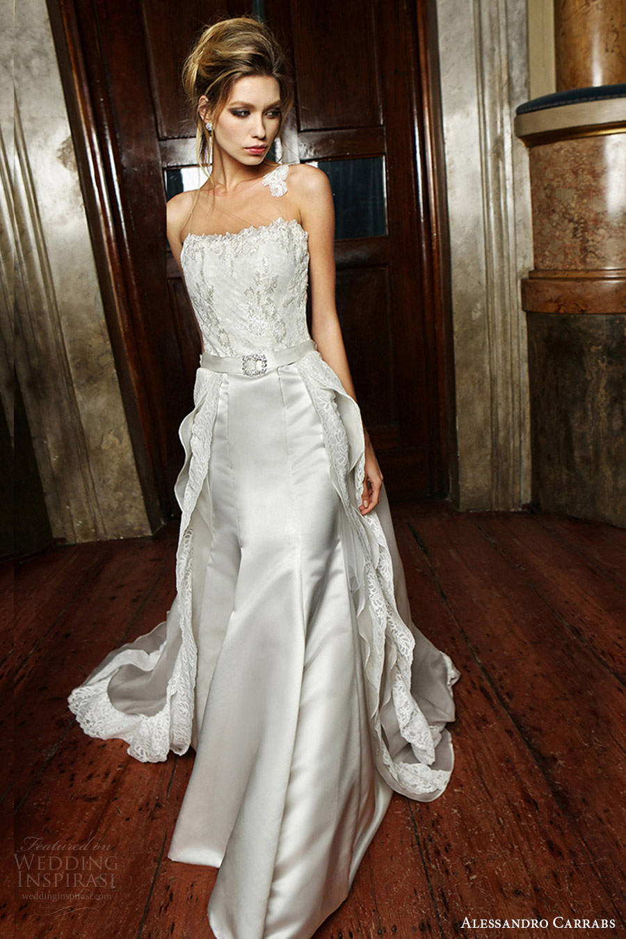 alessandro carrabs couture bridal 2016 sleeveless illusion jewel lace bodice fit flare wedding dress (009) mv overskirt train alessandro carrabs couture bridal 2016 sleeveless illusion jewel lace bodice fit flare wedding dress (009) mv overskirt train