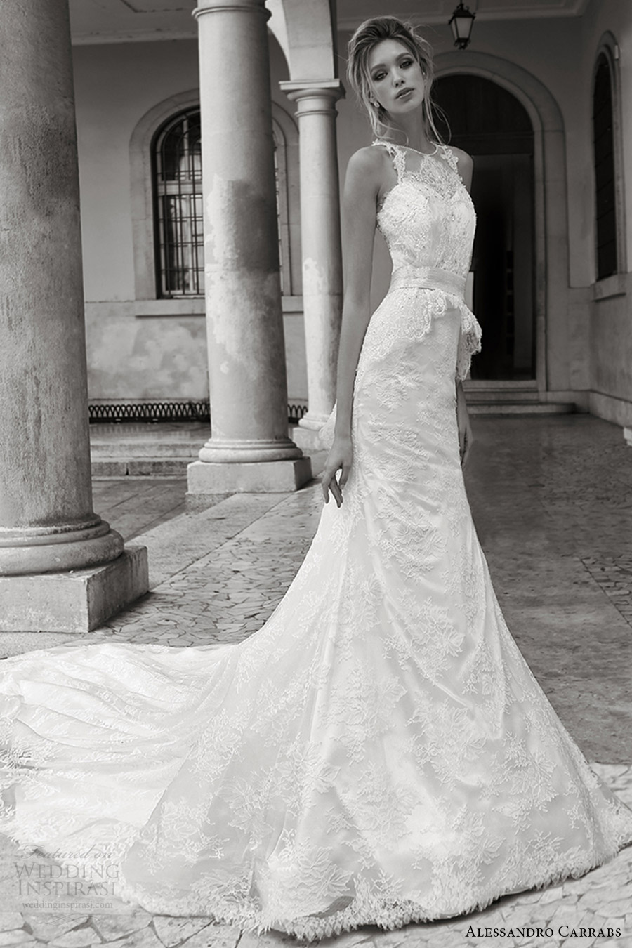 alessandro carrabs couture bridal 2016 sleeveless jewel neck trumpet lace wedding dress (016) mv peplum train alessandro carrabs couture bridal 2016 sleeveless jewel neck trumpet lace wedding dress (016) mv peplum train