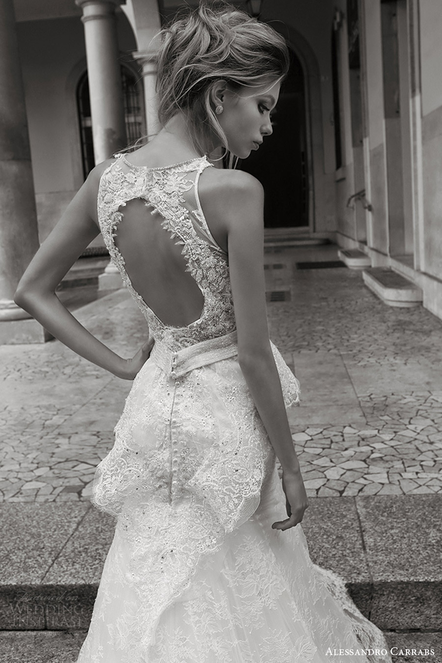 alessandro carrabs couture bridal 2016 sleeveless jewel neck trumpet lace wedding dress (016) zbv peplum keyhole back