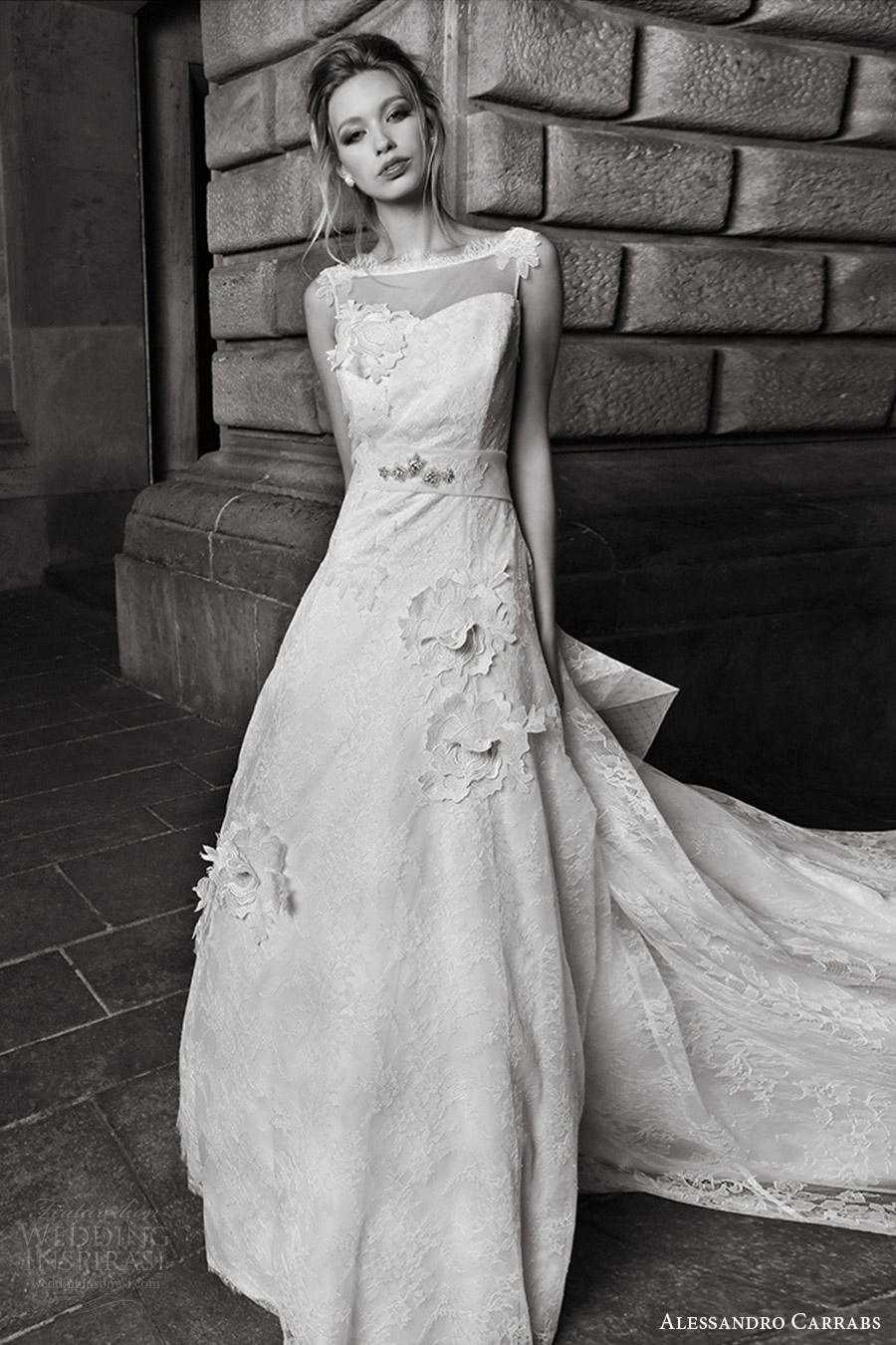 alessandro carrabs couture bridal 2016 sleeveless sweetheart illusion bateau neck aline lace wedding dress (006) mv