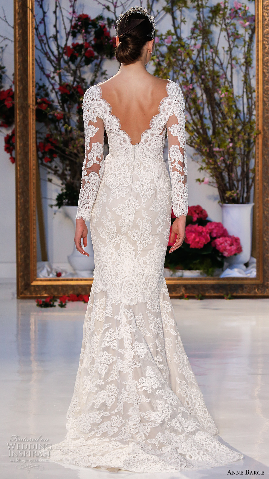 anne barge spring 2017 bridal embroidered lace long sleeves deep v neck line fully embellished beautiful lace mermaid wedding dress v back sweep train (014) bv