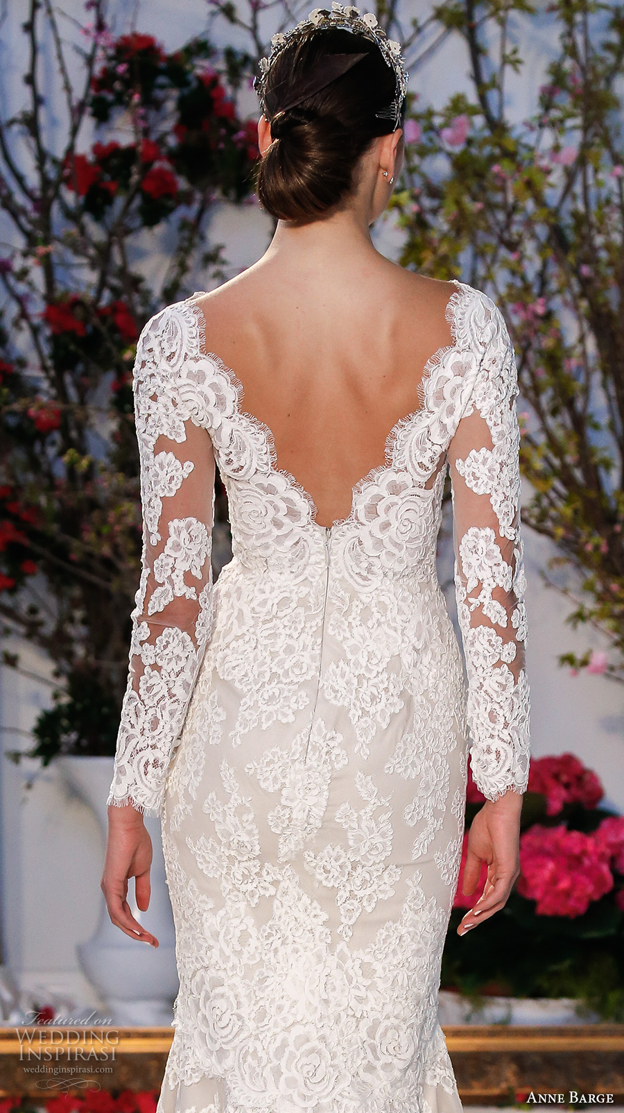 anne barge spring 2017 bridal embroidered lace long sleeves deep v neck line fully embellished beautiful lace mermaid wedding dress v back sweep train (014) zbv