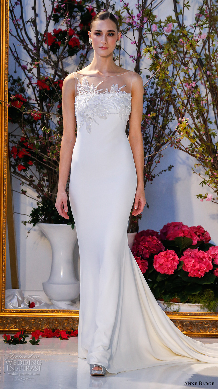 anne barge spring 2017 bridal sleeveless illusion boat straigh across embellished neckline simple chic elegant sheath wedding dress low v back sweep train (022) mv anne barge spring 2017 bridal sleeveless illusion boat straigh across embellished neckline simple chic elegant sheath wedding dress low v back sweep train (022) mv
