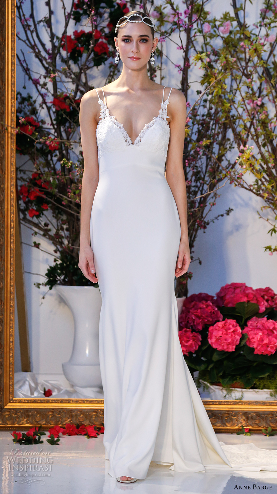 anne barge spring 2017 bridal sleeveless spagetti strap deep sweetheart neckline embellished bodice simple elegant sheath wedding dress low back sweep train (012) mv