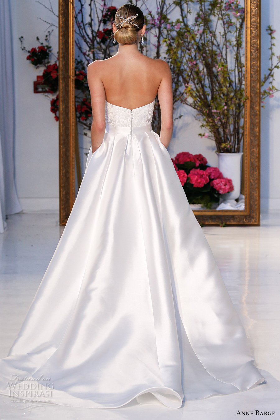 anne barge spring 2017 bridal strapless semi sweetheart neckline embellished bodice pretty satin high low a line wedding with pockets dress chapel train (015) bv anne barge spring 2017 bridal strapless semi sweetheart neckline embellished bodice pretty satin high low a line wedding with pockets dress chapel train (015) bv