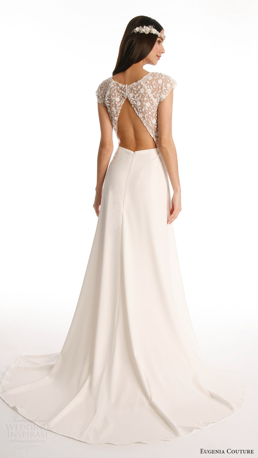 eugenia couture joy bridal spring 2017 beaded cap sleeves vneck crepe aline wedding dress (vanessa) bv slit skirt keyhole back train eugenia couture joy bridal spring 2017 beaded cap sleeves vneck crepe aline wedding dress (vanessa) bv slit skirt keyhole back train