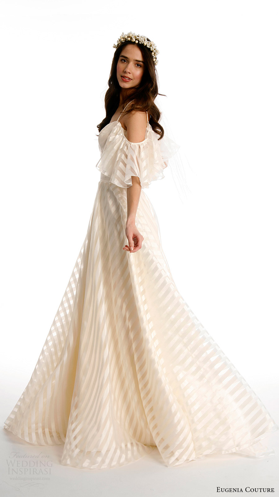 eugenia couture joy bridal spring 2017 sleeveless thin straps striped organze aline wedding dress (nikki) sv detachable off shoulder flutter sleeves