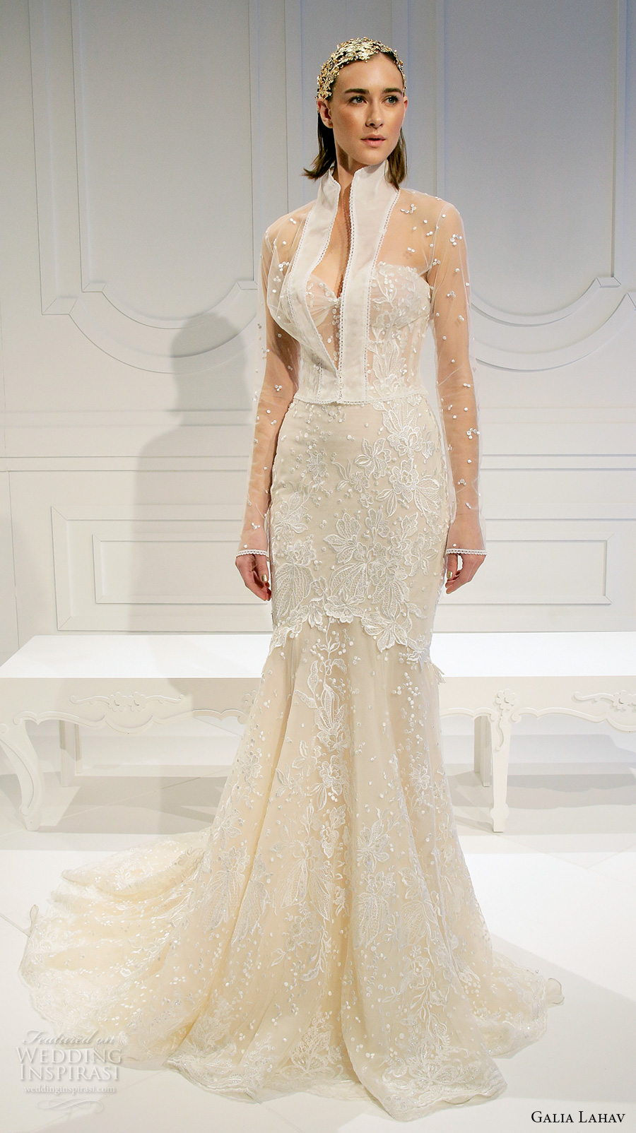 galia lahav spring 2017 bridal iillusion long sleeves illusion high neck collar jacket sweetheart neckline fully embellished fit to flare wedding dress chapel train (006) mv galia lahav spring 2017 bridal iillusion long sleeves illusion high neck collar jacket sweetheart neckline fully embellished fit to flare wedding dress chapel train (006) mv