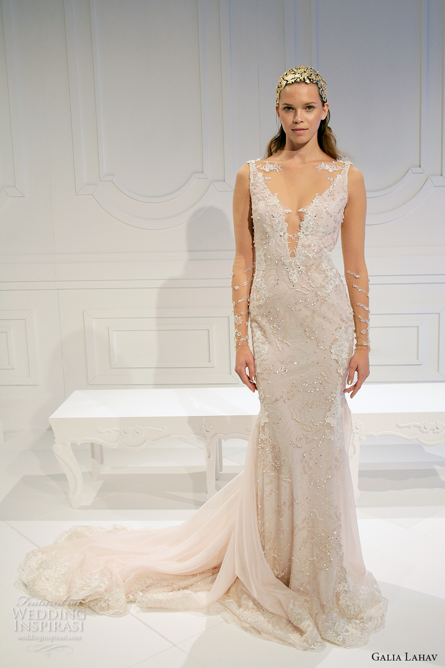 galia lahav spring 2017 bridal sheer long sleeves deep plunging v neck fully embelliished beautiful sheath wedding dress ultra low back chapel train (011) mv galia lahav spring 2017 bridal sheer long sleeves deep plunging v neck fully embelliished beautiful sheath wedding dress ultra low back chapel train (011) mv