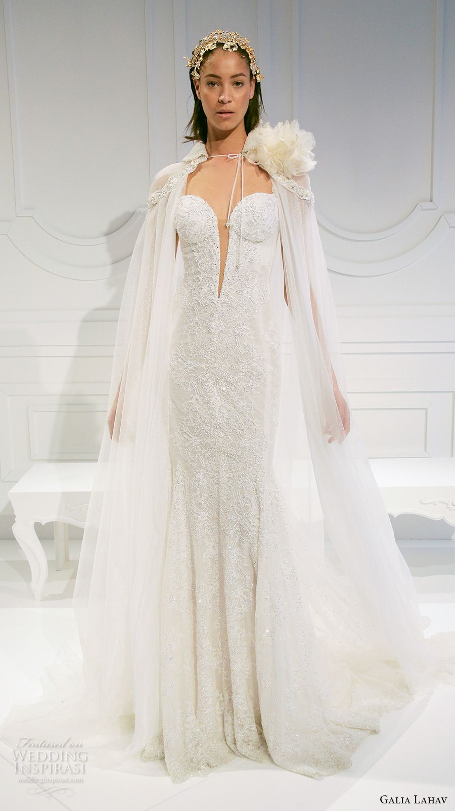 galia lahav spring 2017 bridal strapless deep plunging sweetheart neckline gorgeous sheath wedding dress low back chapel train with cape (007) fv galia lahav spring 2017 bridal strapless deep plunging sweetheart neckline gorgeous sheath wedding dress low back chapel train with cape (007) fv