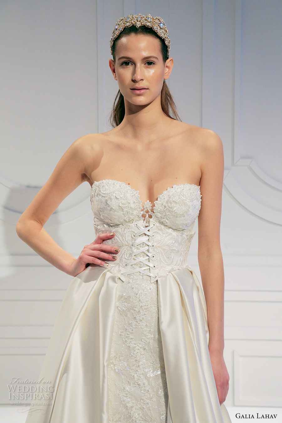 galia lahav spring 2017 bridal strapless sweetheart neckline corset bodice heavily embellished bodice a line satin overskirt wedding dress long royal train (014) zv galia lahav spring 2017 bridal strapless sweetheart neckline corset bodice heavily embellished bodice a line satin overskirt wedding dress long royal train (014) zv