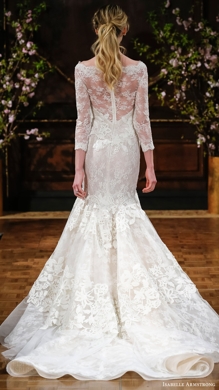 isabelle armstrong bridal spring 2017 illusion long sleeves bateau neck mermaid lace wedding dress (brooke) bv sheer back train elegant romantic