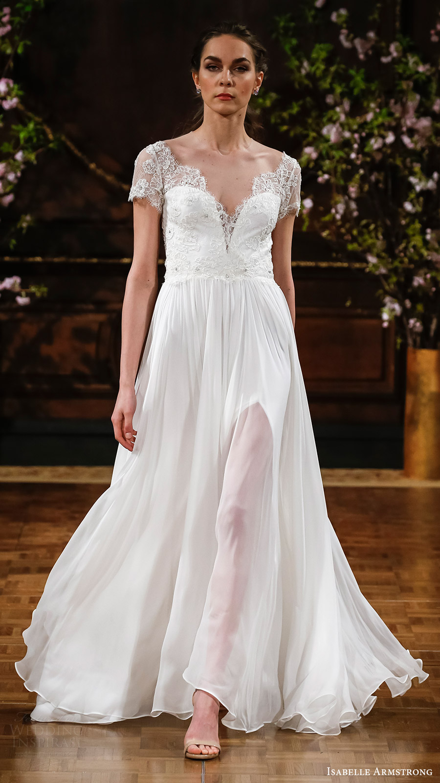 isabelle armstrong bridal spring 2017 illusion short sleeves sweetheart aline wedding dress (kaitlyn) mv slit skirt