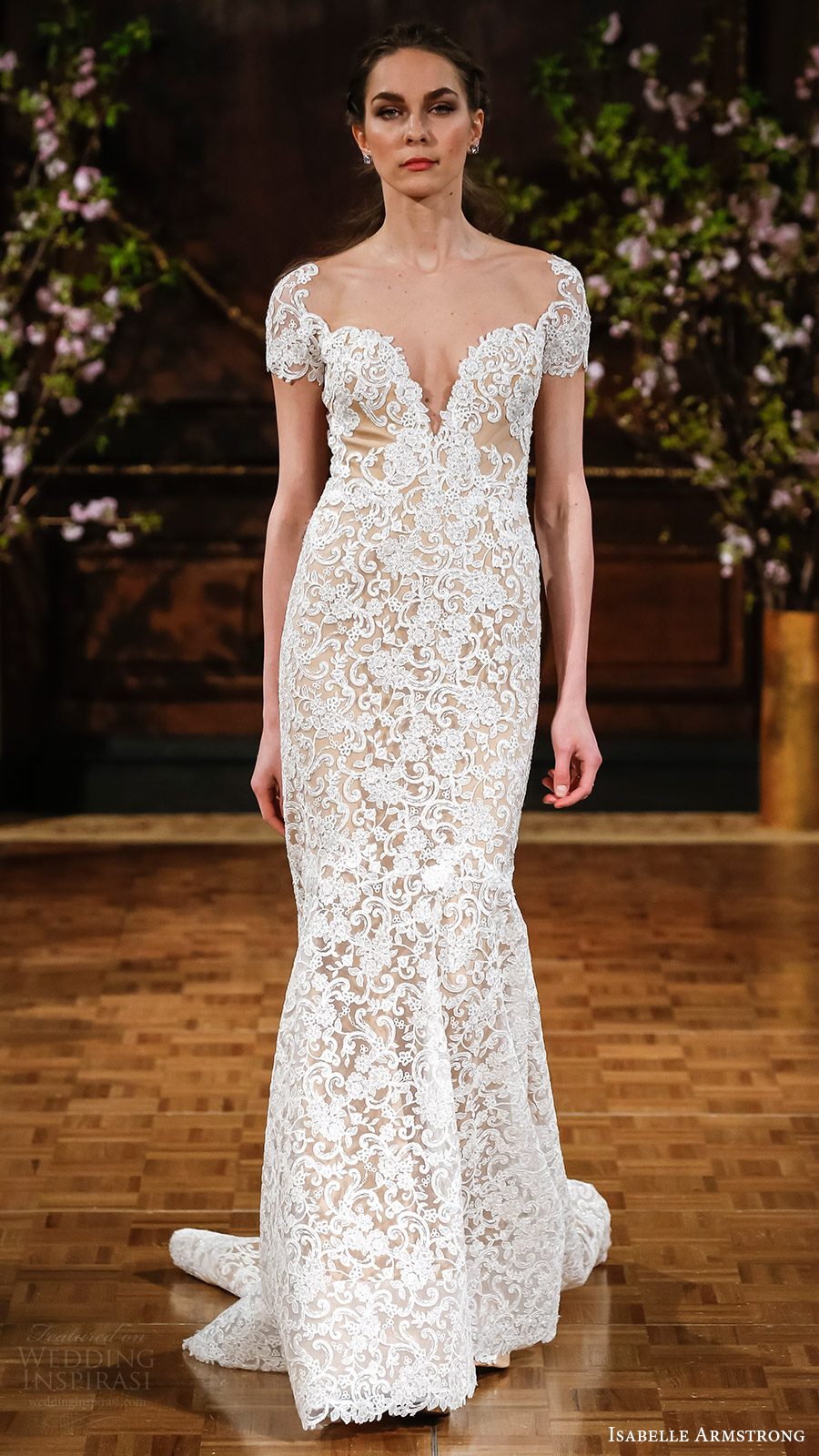 isabelle armstrong bridal spring 2017 short sleeves sweetheart sheath lace wedding dress (glenn) mv elegant