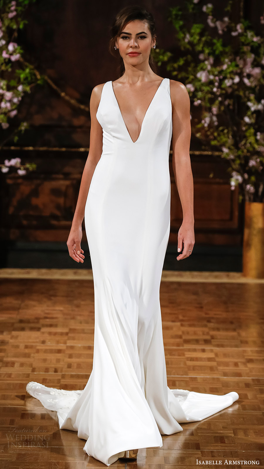 isabelle armstrong bridal spring 2017 sleeveless deep vneck sheath wedding dress (storm) mv