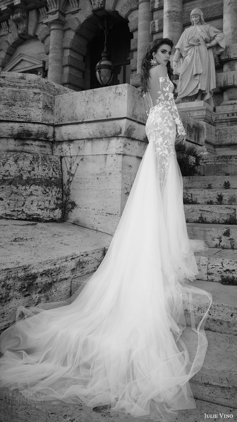 julie vino bridal spring 2017 illusion long sleeves sweetheart sheath lace wedding dress (antonia) bv elegant sheer back long train