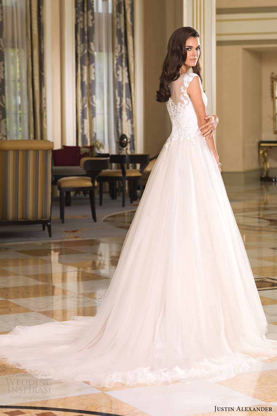 justin alexander bridal fall 2016 cap sleeves illusion bateau neck ball gown wedding dress (8852) sv train romantic