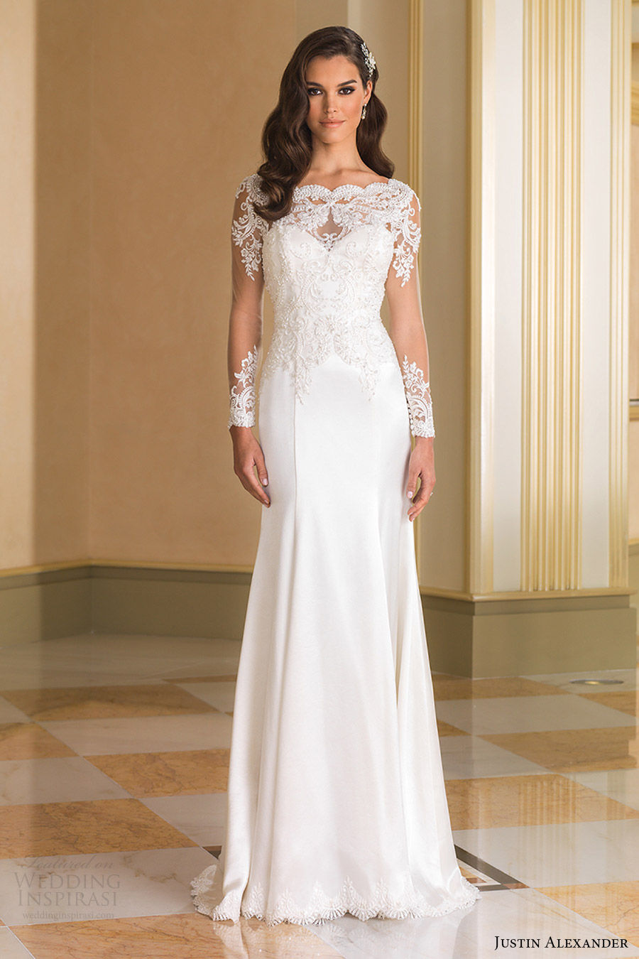 justin alexander bridal fall 2016 illusion long sleeves bateau neck trumpet beaded bodice wedding dress (8864) mv elegant