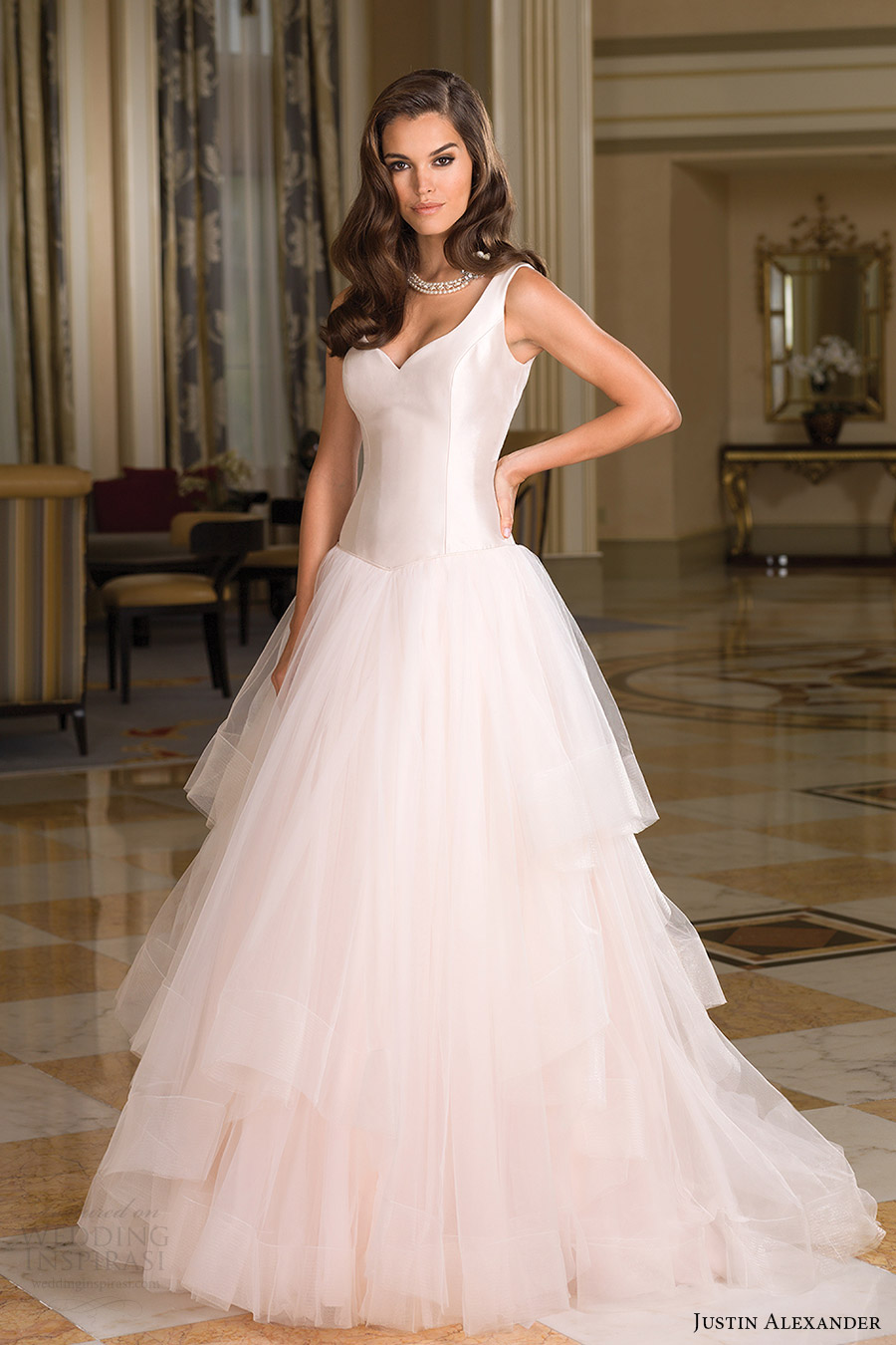 justin alexander bridal fall 2016 sleeveless straps vneck basque waist tulle ball gown wedding dress (8850) mv romantic