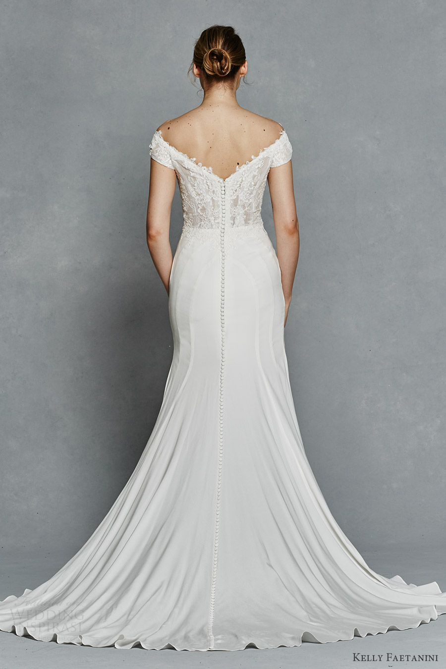 kelly faetanini bridal spring 2017 off shoulder short sleeves illusion bodice fit flare lace wedding dress (antoinette) bv train