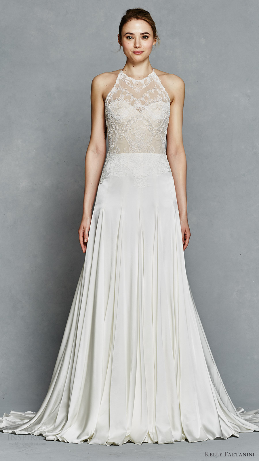 kelly faetanini bridal spring 2017 sleeveless halter neck aline alencon lace bodice wedding dress (rosalee) mv