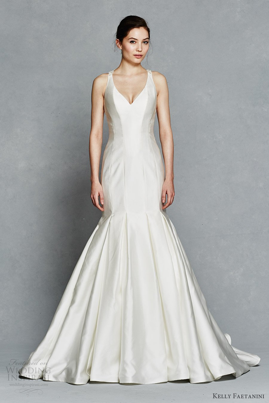 kelly faetanini bridal spring 2017 sleeveless strap vneck fit flare silk mikado wedding dress (priscilla) mv elegant
