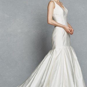 kelly faetanini bridal spring 2017 sleeveless strap vneck fit flare silk mikado wedding dress (priscilla) sv elegant