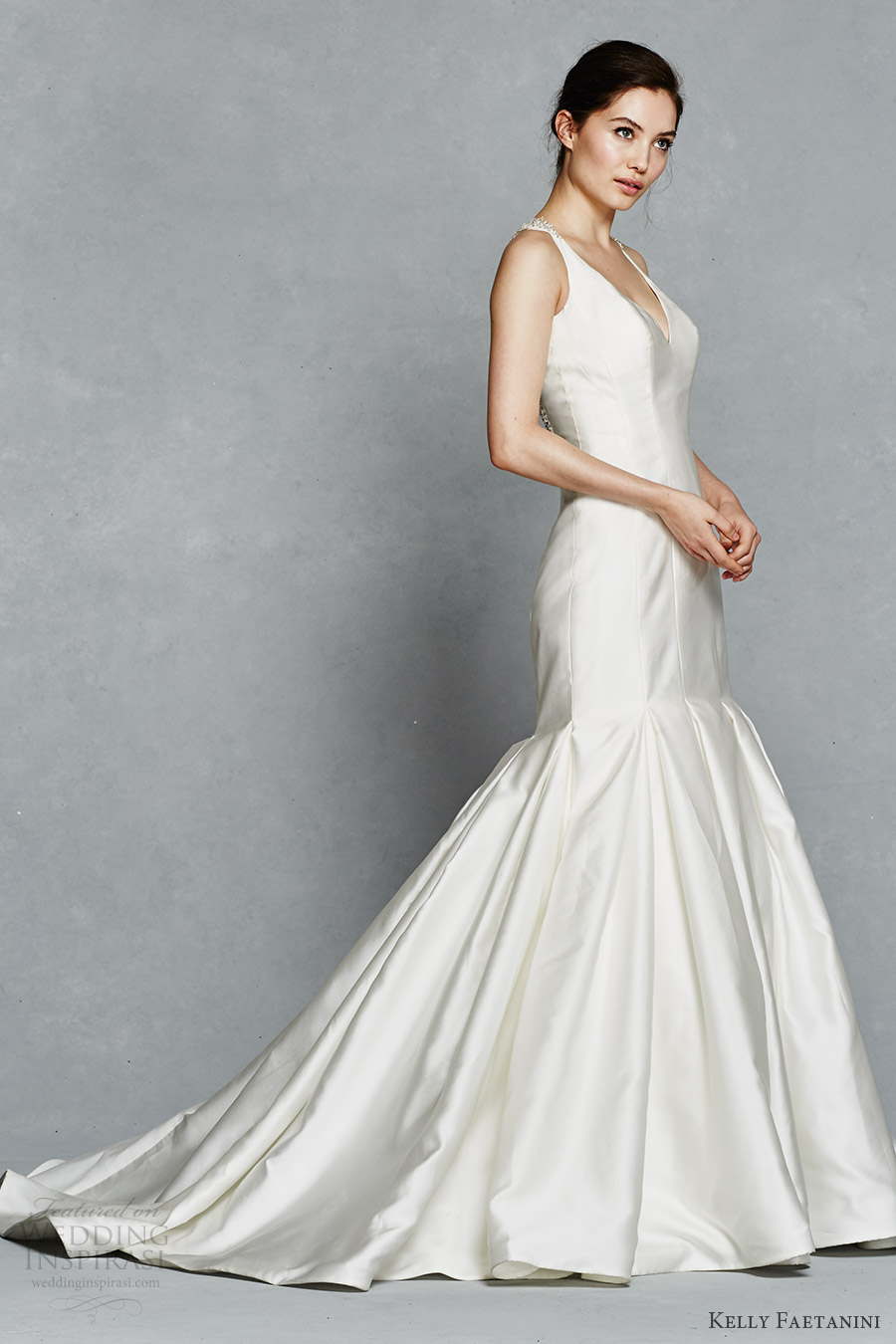 kelly faetanini bridal spring 2017 sleeveless strap vneck fit flare silk mikado wedding dress (priscilla) sv elegant