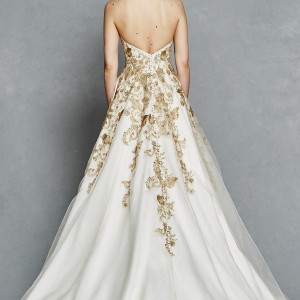 kelly faetanini bridal spring 2017 strapless sweetheart ball gown wedding dress (leona) bv gold color embroidery pockets