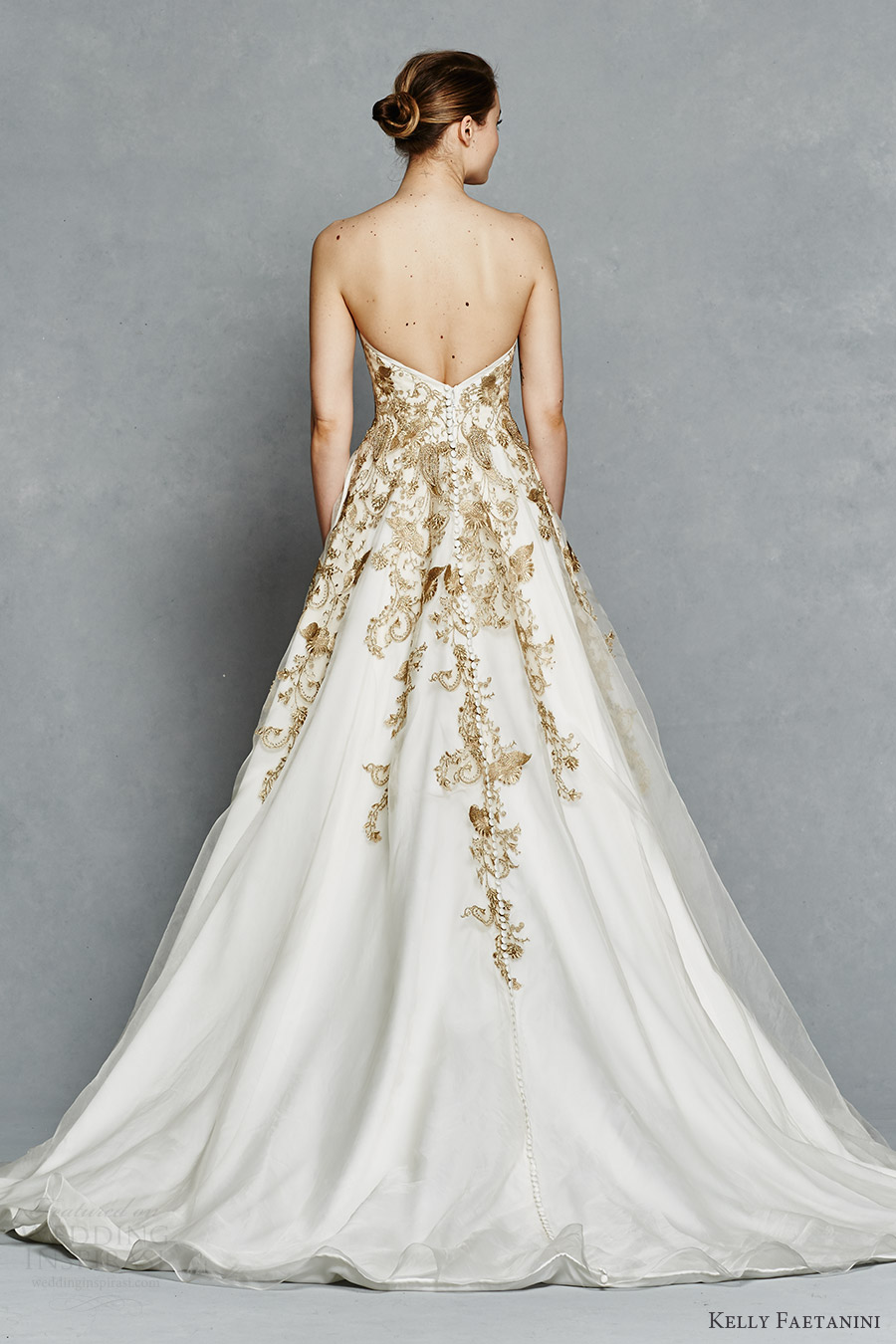 kelly faetanini bridal spring 2017 strapless sweetheart ball gown wedding dress (leona) bv gold color embroidery pockets