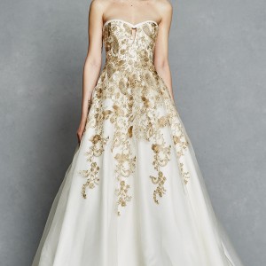 kelly faetanini bridal spring 2017 strapless sweetheart ball gown wedding dress (leona) mv gold color embroidery pockets