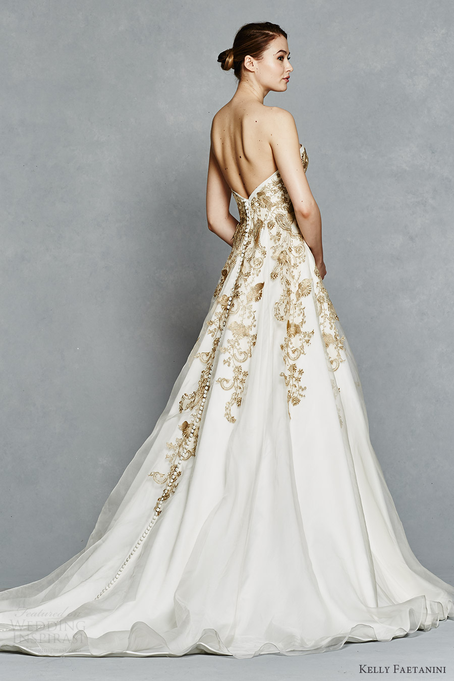 kelly faetanini bridal spring 2017 strapless sweetheart ball gown wedding dress (leona) sv gold color embroidery pockets