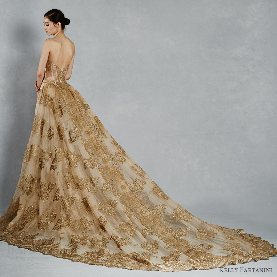 gold lace wedding gown