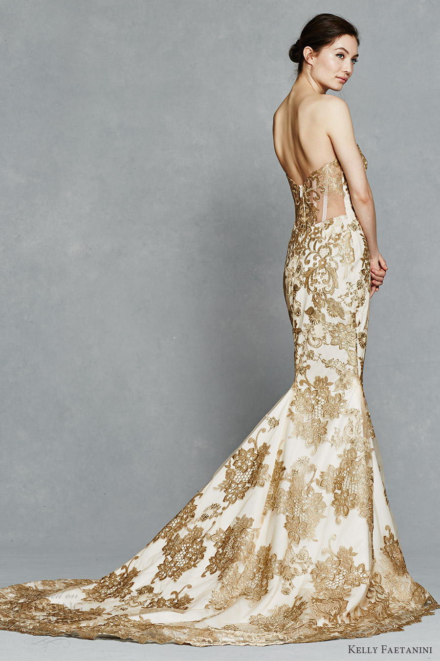 kelly faetanini bridal spring 2017 strapless sweetheart fit flare wedding dress (gwendelyn) sv gold color embroidery train kelly faetanini bridal spring 2017 strapless sweetheart fit flare wedding dress (gwendelyn) sv gold color embroidery train