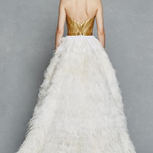 kelly faetanini bridal spring 2017 strapless sweetheart gold painted feather bodice ball gown wedding dress (olga) bv ostrich skirt