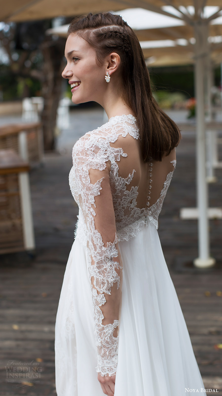 noya bridal 2016 3 long sleeves sweetheart illusion jewel neck trumpet sheath lace wedding dress (1208) bv sheer back overskirt train romantic