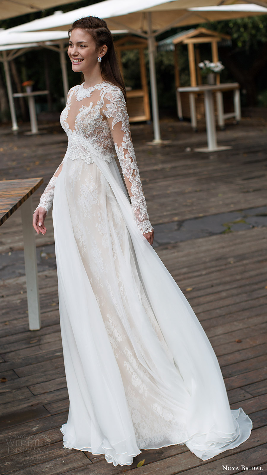 noya bridal 2016 3 long sleeves sweetheart illusion jewel neck trumpet sheath lace wedding dress (1208) mv overskirt train romantic noya bridal 2016 3 long sleeves sweetheart illusion jewel neck trumpet sheath lace wedding dress (1208) mv overskirt train romantic