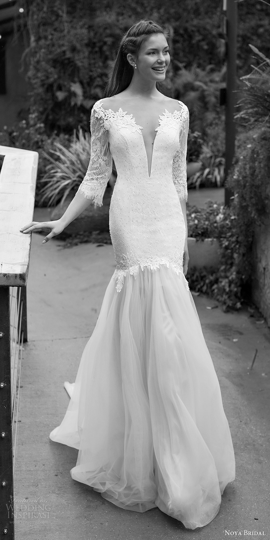 noya bridal 2016 3 quarter sleeves split sweetheart fit flare wedding dress (1205) mv elegant